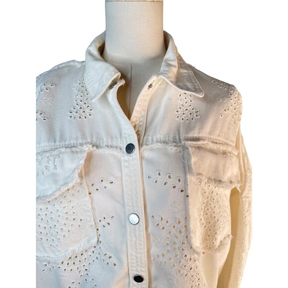 ZARA Eyelet Embroidered Small White Outerwear Snap Button Jean Jacket - Picture 7 of 13